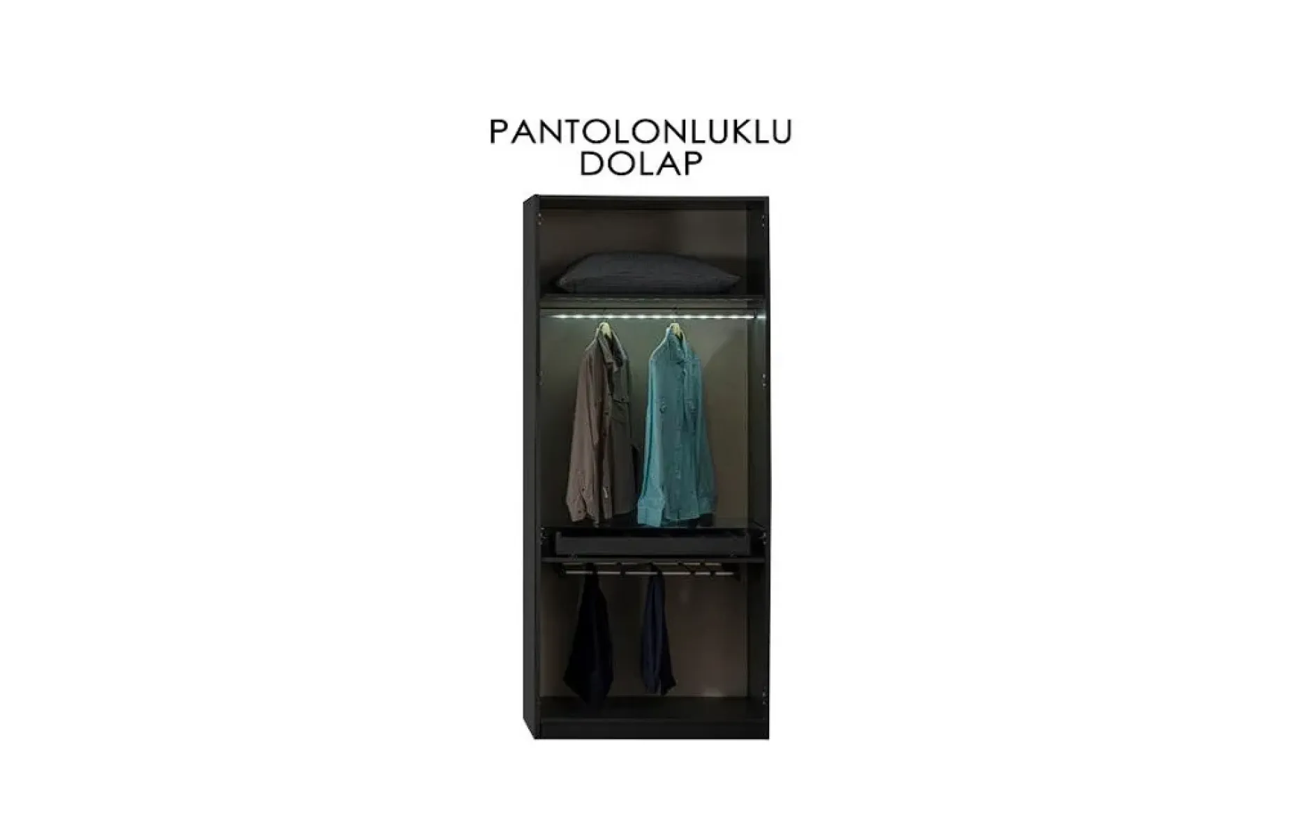 Bronze 2 Kapaklı Pantolonluklu Dolap - Antrasit