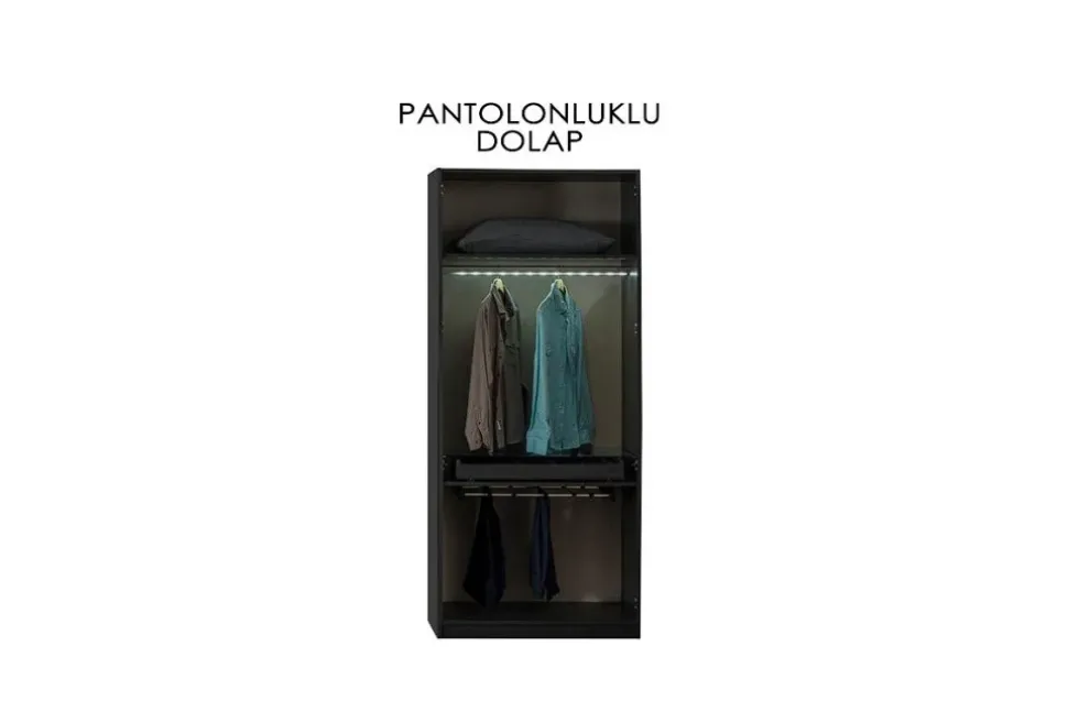 Bronze 2 Kapaklı Pantolonluklu Dolap - Antrasit