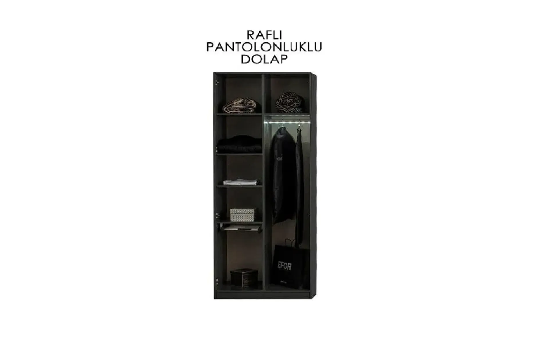Bronze 2 Kapaklı Raflı Pantolonluklu Dolap - Antrasit
