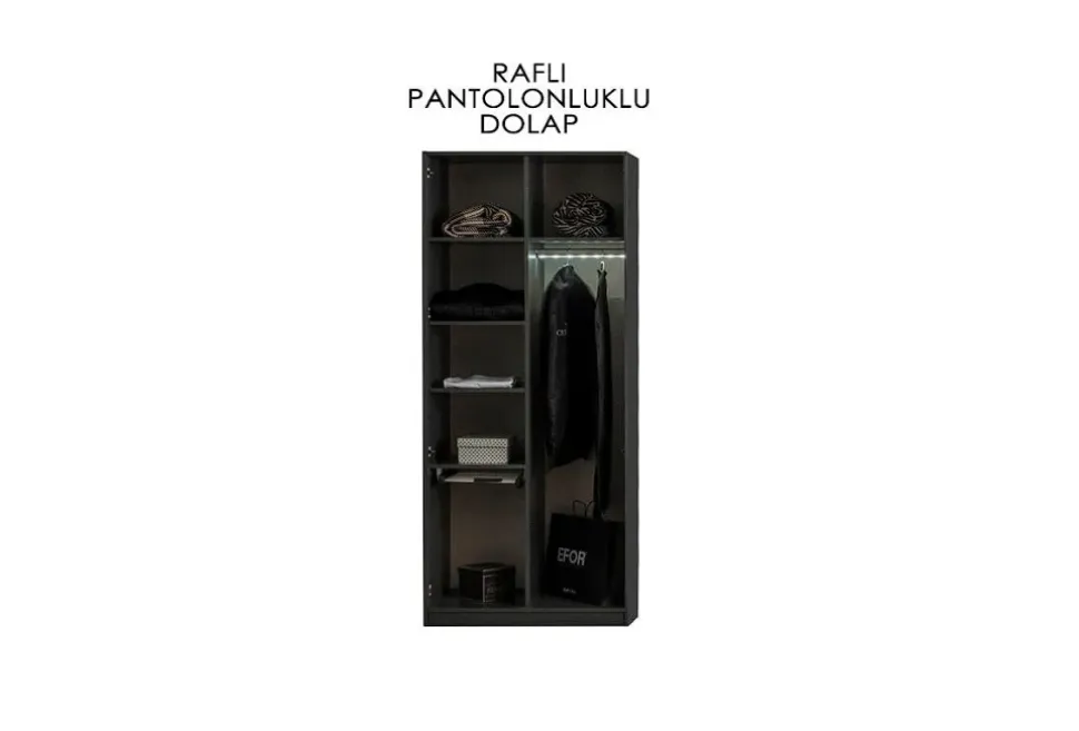 Bronze 2 Kapaklı Raflı Pantolonluklu Dolap - Antrasit